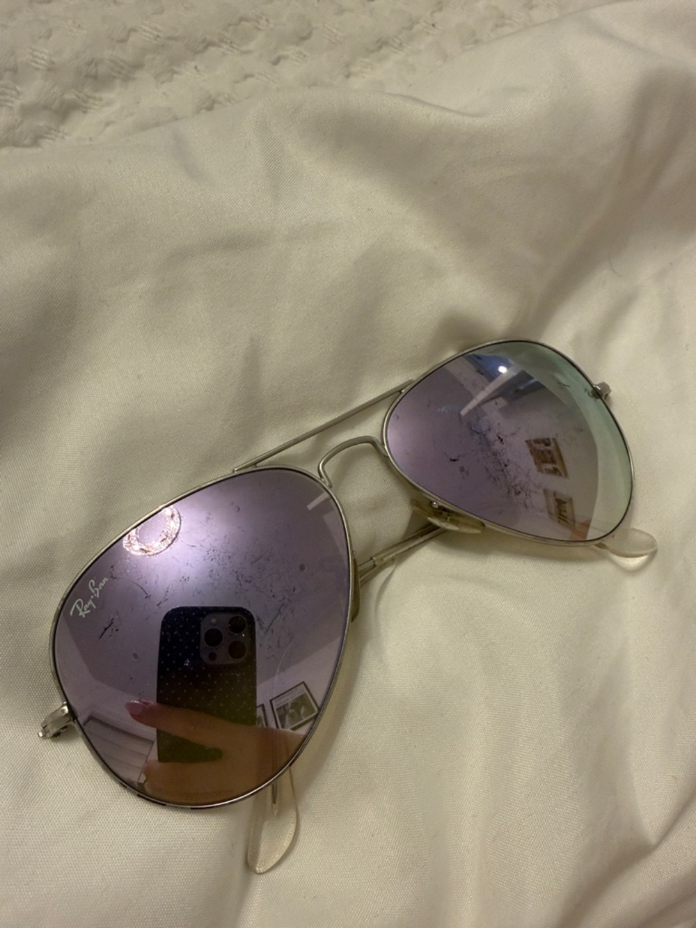 Authentic Ray-Ban Aviator Sunglasses with Purple Mirrored Lenses